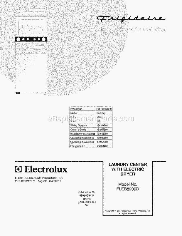 Frigidaire FLEB8200DS0 Laundry Center Page B Diagram
