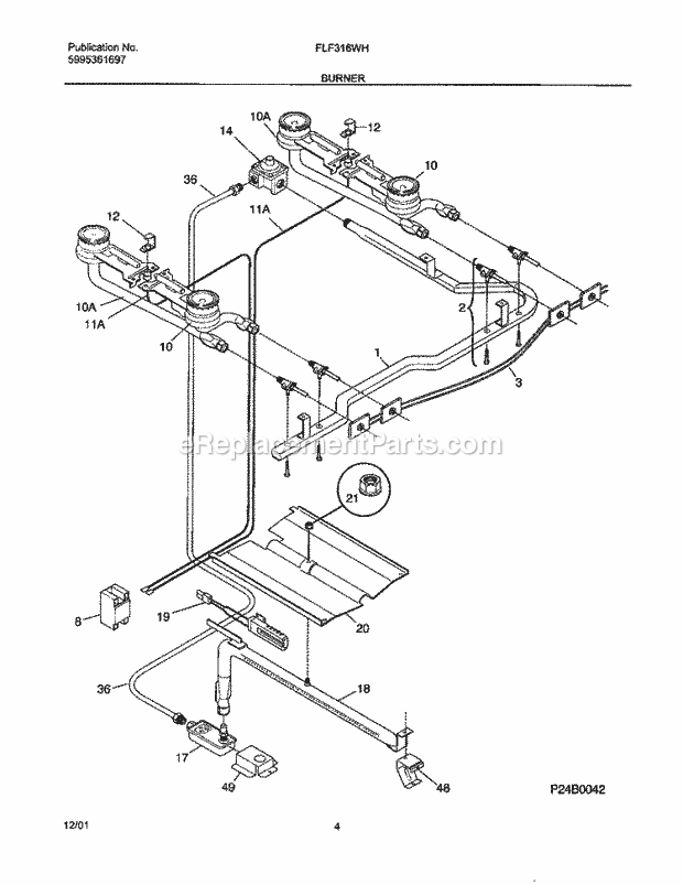 Frigidaire FLF316WHTC Freestanding, Gas Gas Range Burner Diagram