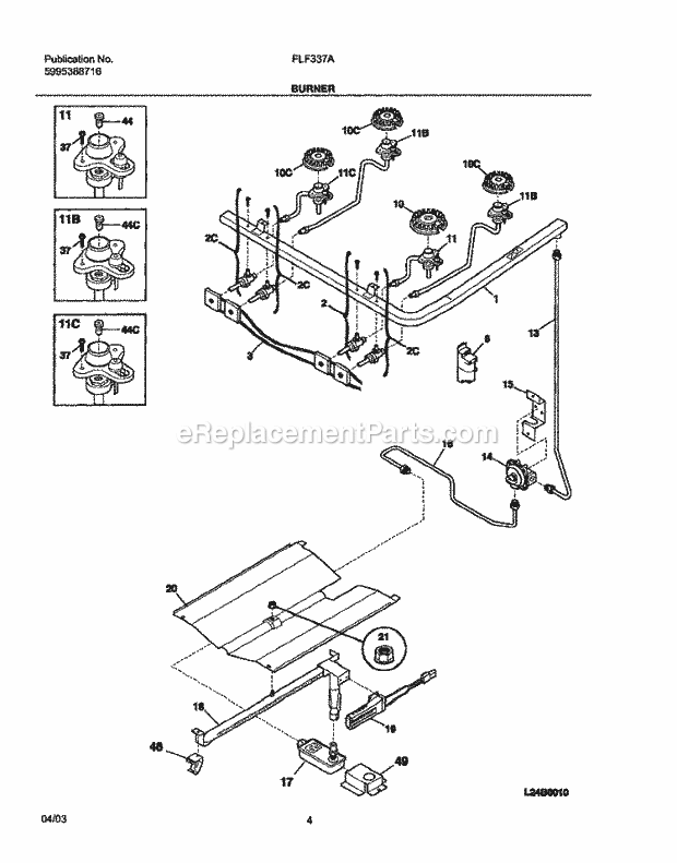 Frigidaire FLF337AUD Freestanding, Gas Range Burner Diagram