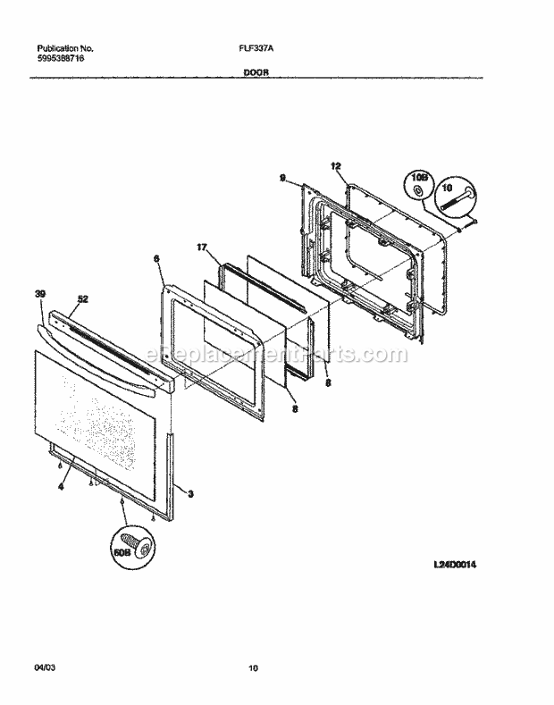 Frigidaire FLF337AUD Freestanding, Gas Range Door Diagram