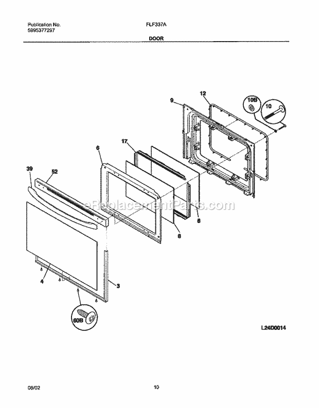 Frigidaire FLF337AWB Freestanding, Gas Range Door Diagram