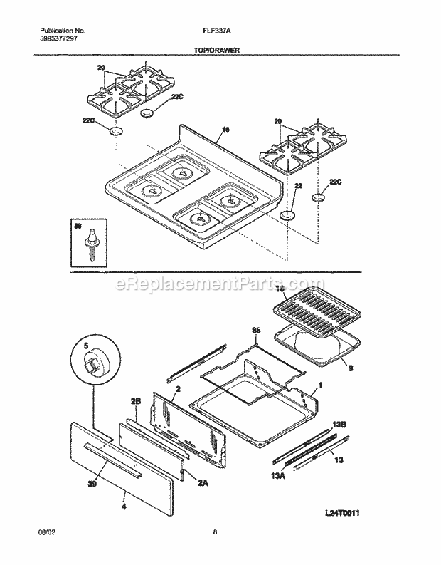 Frigidaire FLF337AWB Freestanding, Gas Range Top / Drawer Diagram