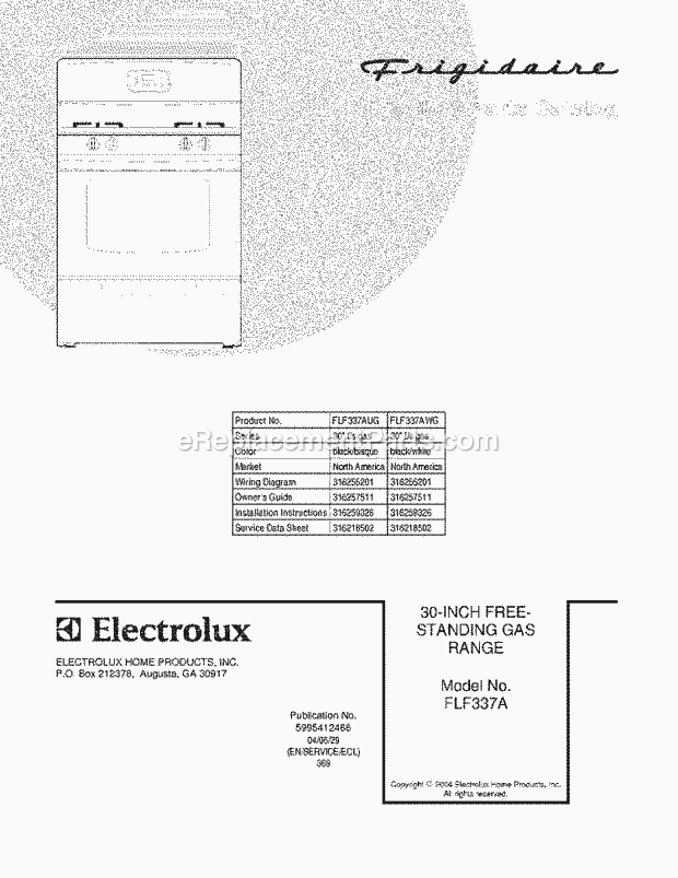 Frigidaire FLF337AWG Freestanding, Gas Range Page D Diagram