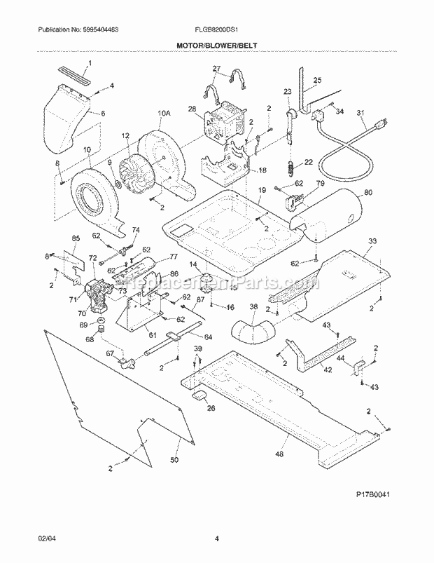 Frigidaire FLGB8200DS1 Laundry Center Motor / Blower / Belt Diagram