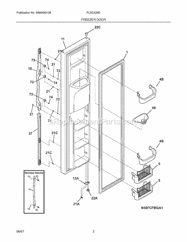 Frigidaire FLSC238DB6 Side-By-Side Refrigerator Freezer Door Diagram