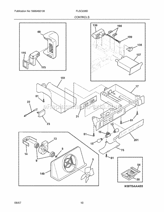 Frigidaire FLSC238DW6 Side-By-Side Refrigerator Controls Diagram