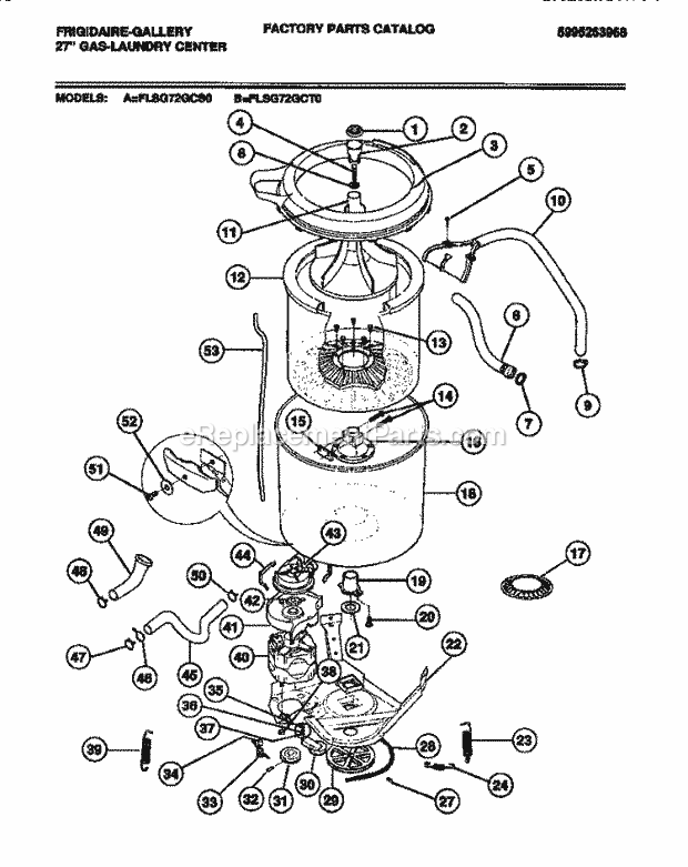 Frigidaire FLSG72GCT0 Laundry Center Washer Motor, Tub Diagram