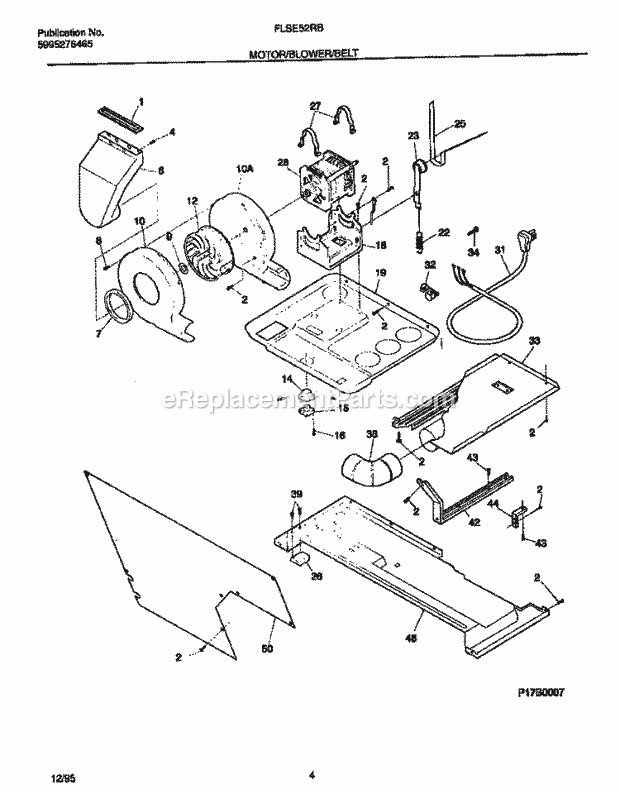 Frigidaire FLXE52RBS1 Laundry Center Motor / Blower / Belt Diagram