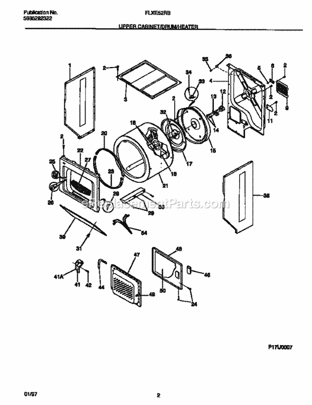 Frigidaire FLXE52RBS4 Frigidaire Laundry Center Upper Cabinet / Drum / Heater Diagram