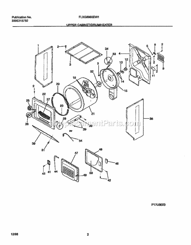 Frigidaire FLXG8960EW1 Frg/Laundry Center Upper Cabinet / Drum / Heater Diagram