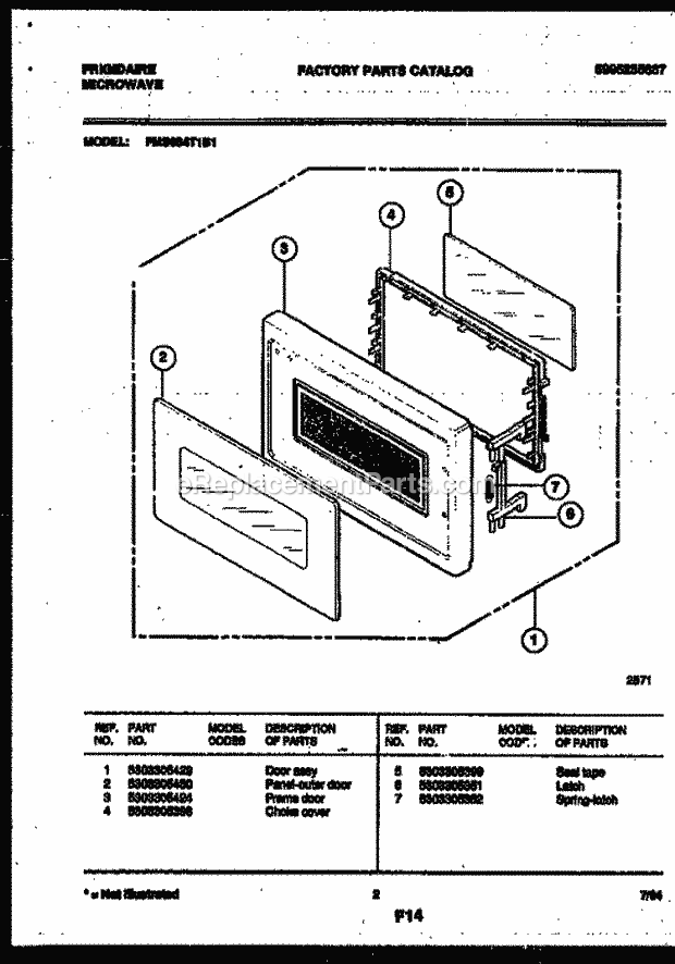 Frigidaire FMS084T1B1 Table Top Microwave Door Parts Diagram