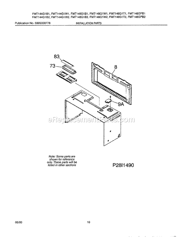 Frigidaire FMT144G1B1 Microwave Hood Combo Microwave Installation Parts Diagram