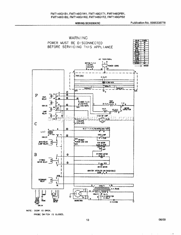 Frigidaire FMT144G1B2 Microwave Hood Combo Microwave Page H Diagram