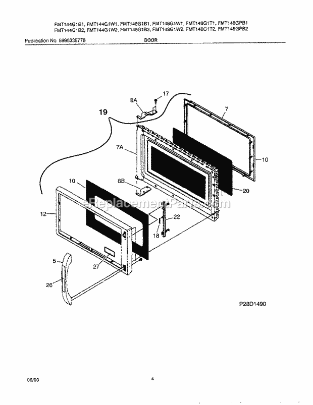 Frigidaire FMT144G1W1 Microwave Hood Combo Microwave Door Diagram