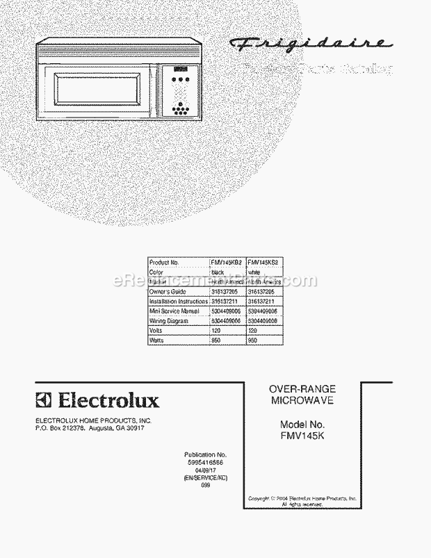 Frigidaire FMV145KB2 Table Top Microwave Page C Diagram