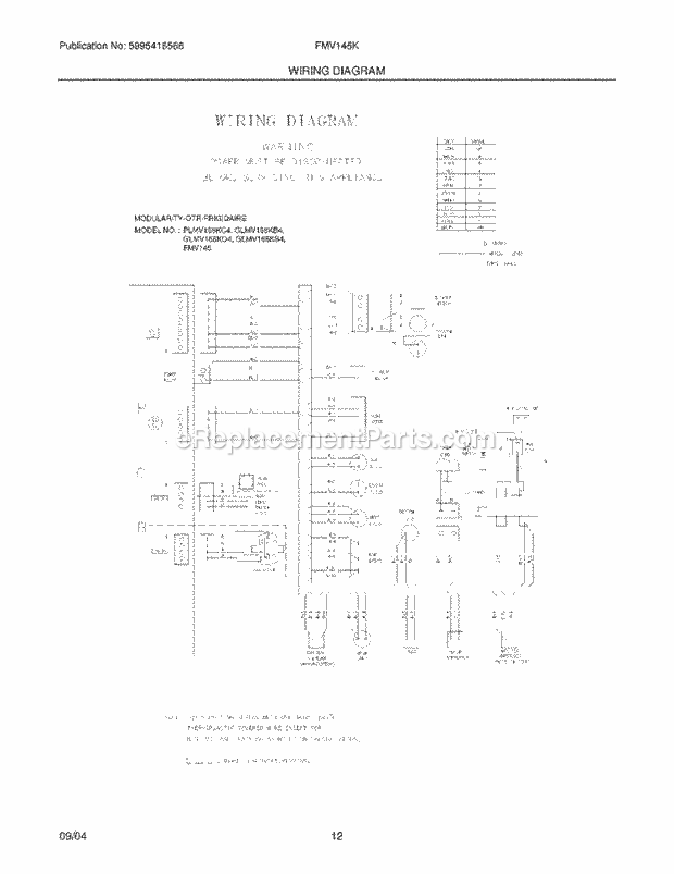 Frigidaire FMV145KB2 Table Top Microwave Page G Diagram