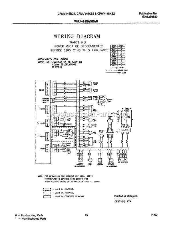 Frigidaire FMV145KB3 Table Top Microwave Page G Diagram