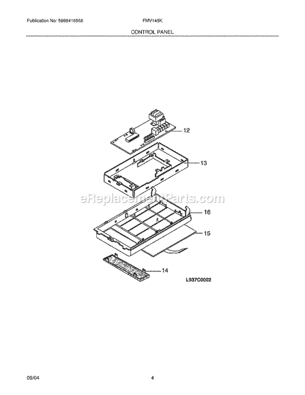 Frigidaire FMV145KS2 Table Top Microwave Control Panel Diagram