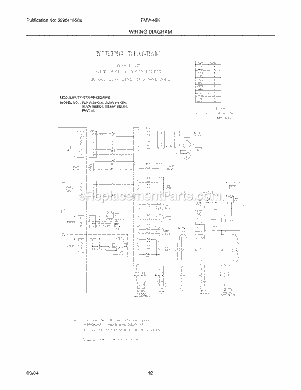 Frigidaire FMV145KS2 Table Top Microwave Page G Diagram