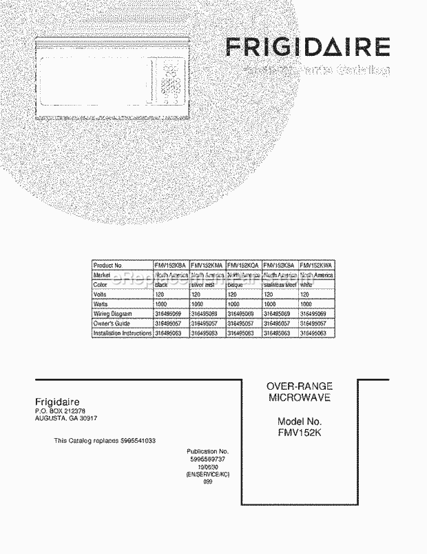 Frigidaire FMV152KMA Microwave Page B Diagram