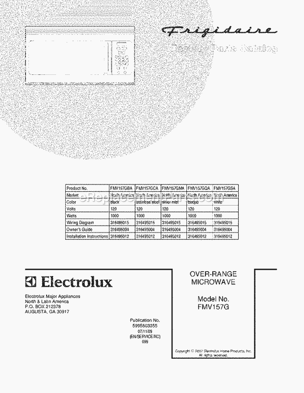 Frigidaire FMV157GSA Microwave Hood Combo Microwave/Hood Combo Page B Diagram