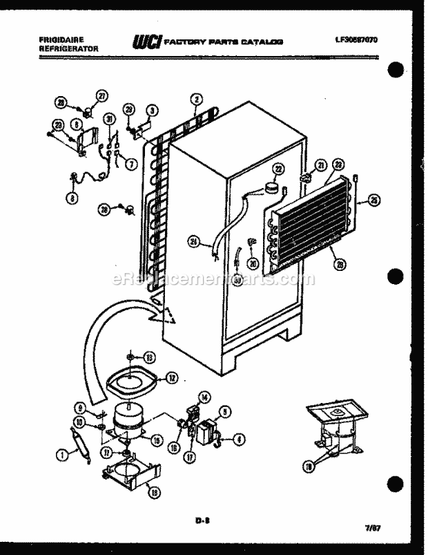 Frigidaire FP18TMF3 Top Freezer Refrigerator System and Automatic Defrost Parts Diagram