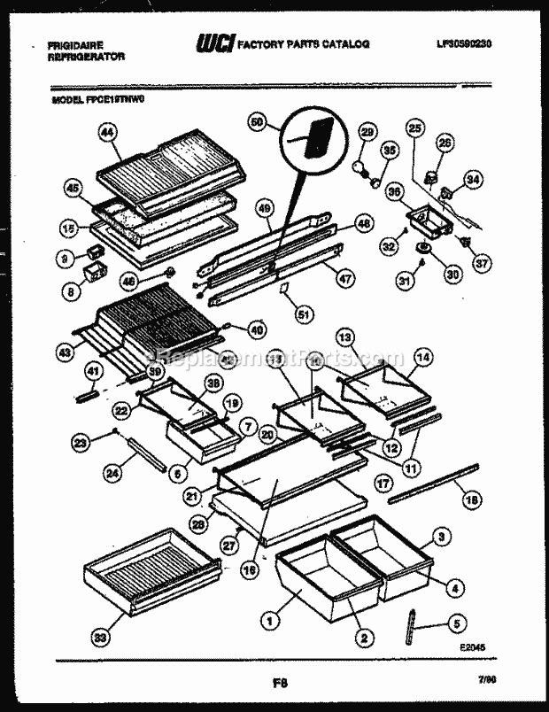 Frigidaire FPCE19TNL0 Top Freezer Refrigerator Top Mount Shelves and Supports Diagram