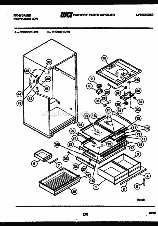 Frigidaire FPCE21TILW1 Top Freezer Refrigerator Top Mount Page E Diagram