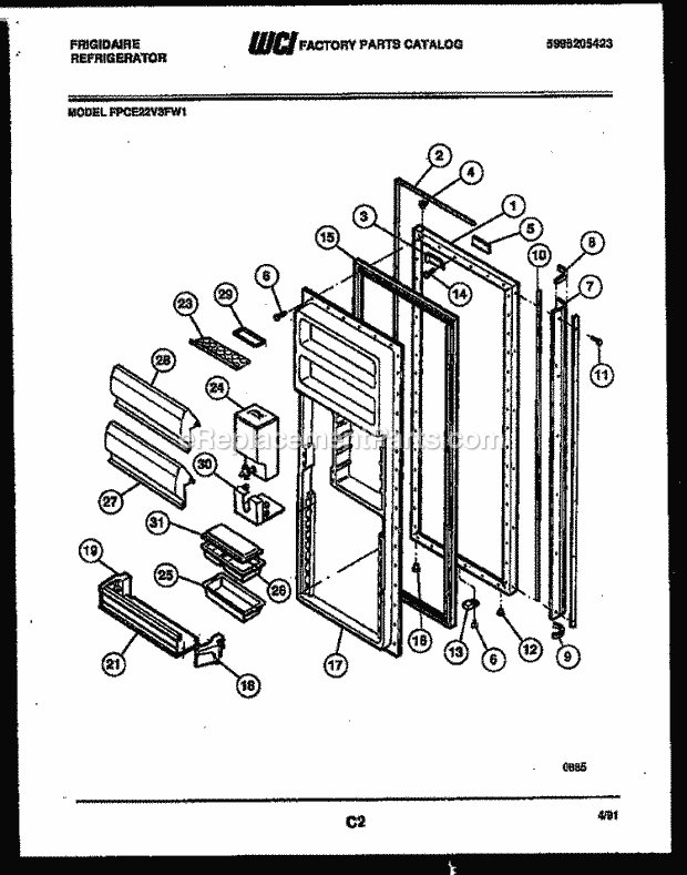 Frigidaire FPCE22V3FF1 Side-By-Side Refrigerator Side by Side Refrigerator Door Parts Diagram