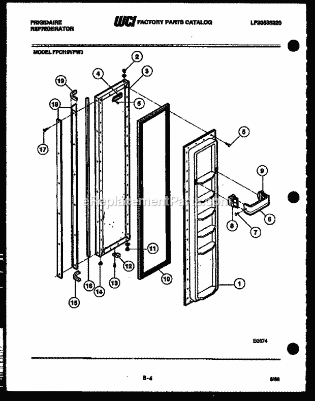 Frigidaire FPCI19VFW0 Side-By-Side Refrigerator Side by Side Freezer Door Parts Diagram