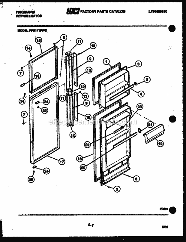 Frigidaire FPD14TFL0 Top Freezer Refrigerator Top Mount Door Parts Diagram