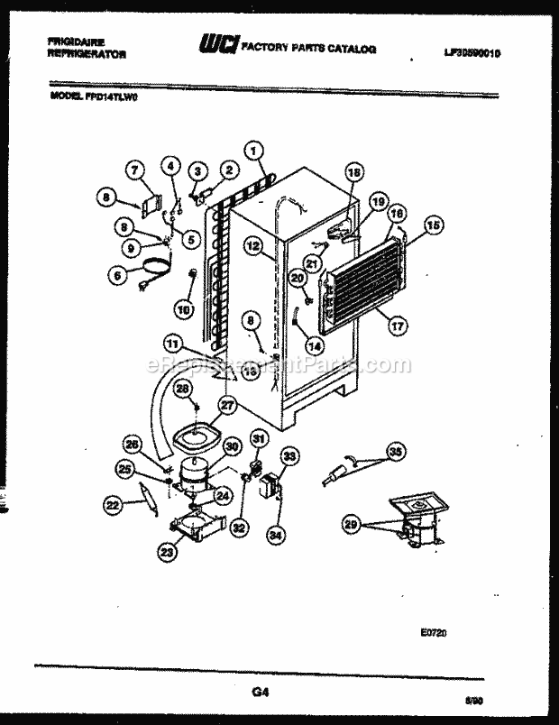 Frigidaire FPD14TLL0 Top Freezer Refrigerator Top Mount System and Automatic Defrost Parts Diagram