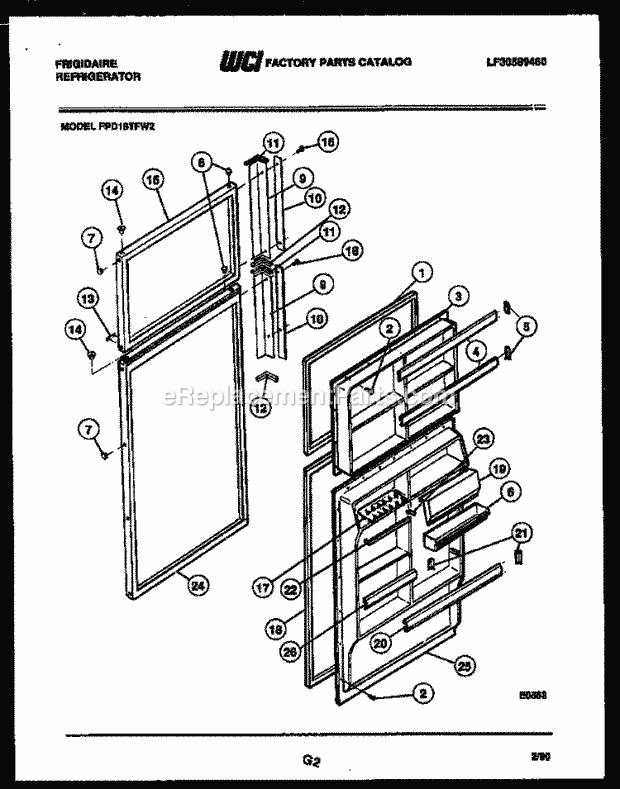 Frigidaire FPD18TFL2 Top Freezer Refrigerator Top Mount Door Parts Diagram