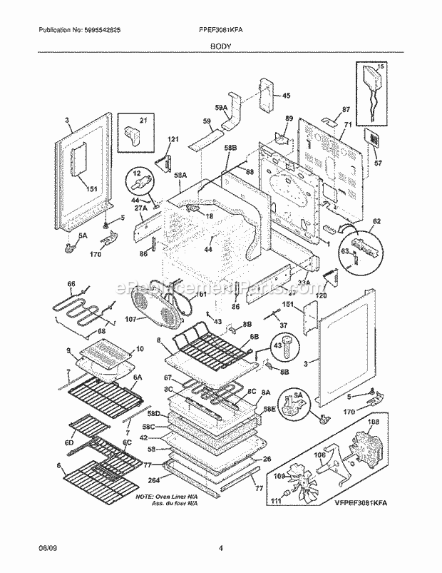 Frigidaire FPEF3081KFA Range Body Diagram