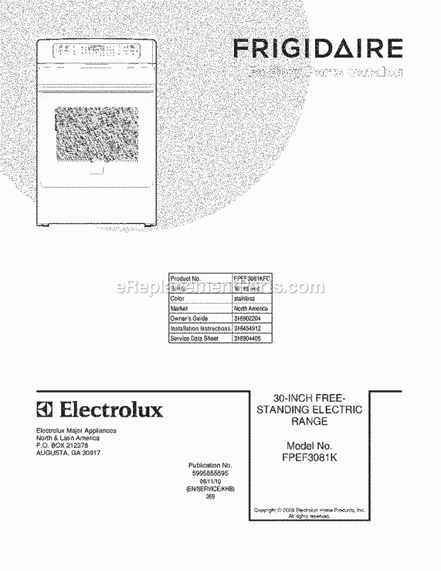 Frigidaire FPEF3081KFC Range Page C Diagram