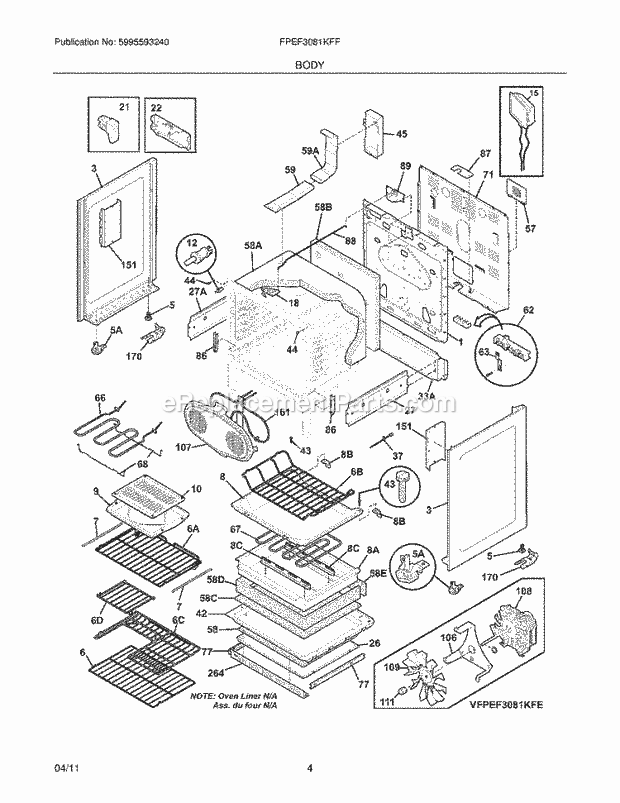 Frigidaire FPEF3081KFF Range Body Diagram