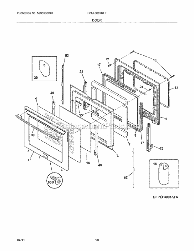 Frigidaire FPEF3081KFF Range Door Diagram