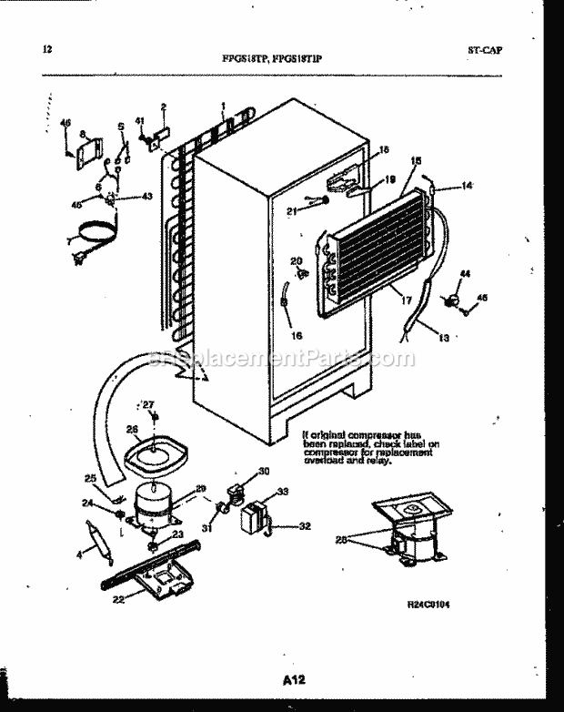 Frigidaire FPGS18TIPLL0 Top Freezer Top Mount Refrigerator System and Automatic Defrost Parts Diagram