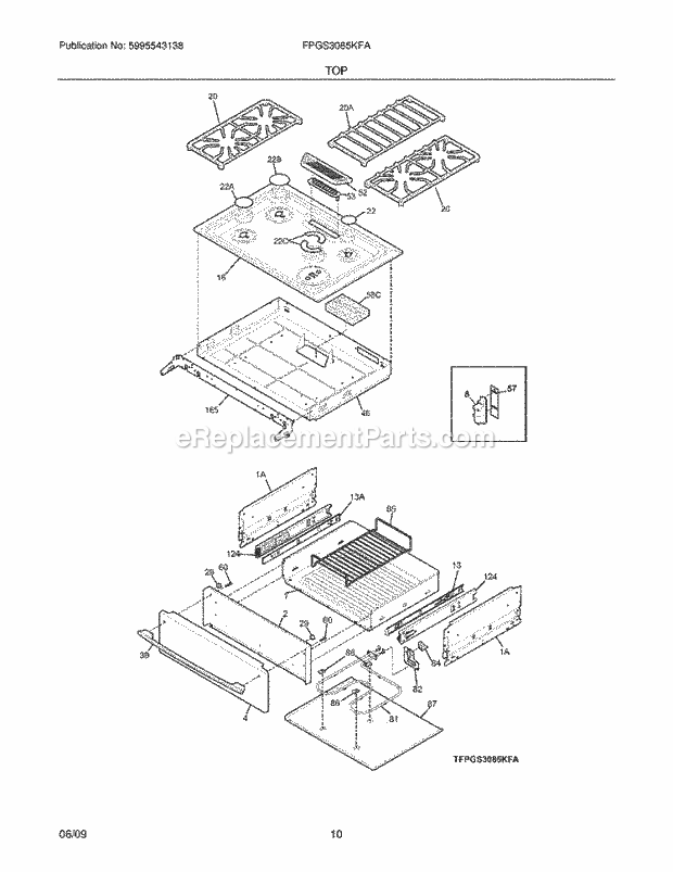 Frigidaire FPGS3085KFA Range Top/Drawer Diagram