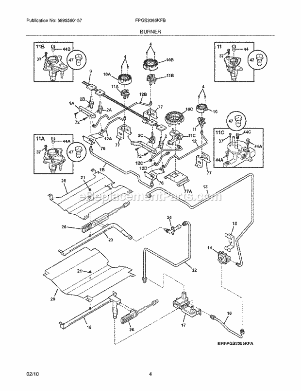 Frigidaire FPGS3085KFB Range Burner Diagram