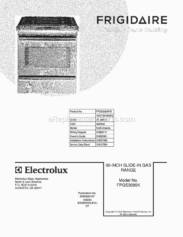 Frigidaire FPGS3085KFB Range Page D Diagram