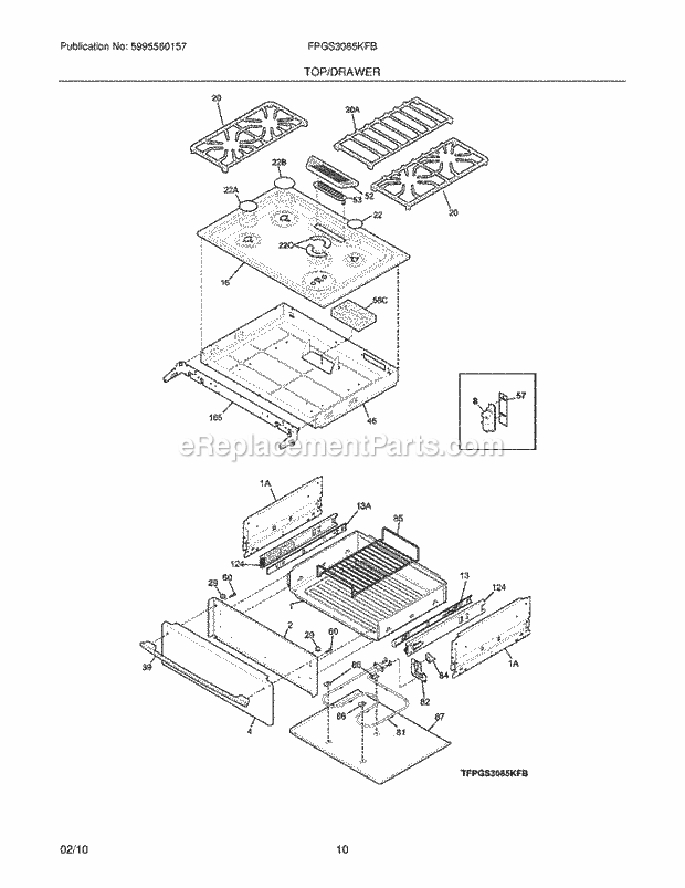 Frigidaire FPGS3085KFB Range Top/Drawer Diagram