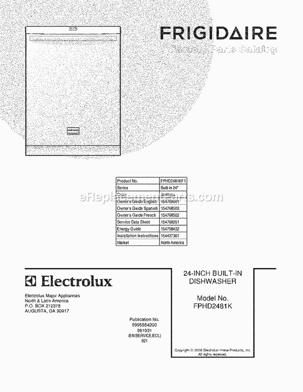 Frigidaire FPHD2481KF1 Dishwasher Page B Diagram