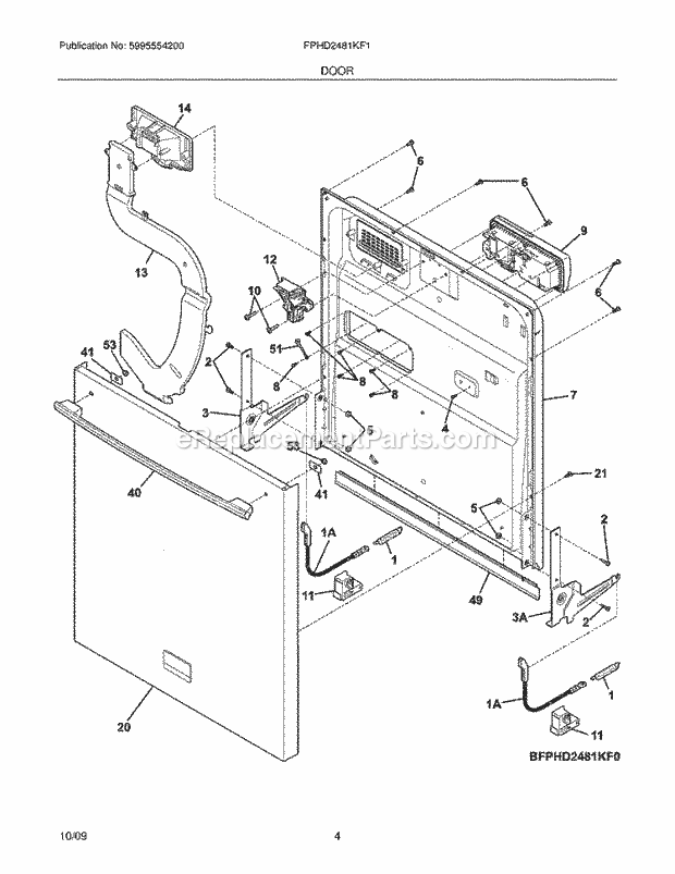 Frigidaire FPHD2481KF1 Dishwasher Door Diagram