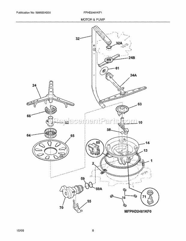 Frigidaire FPHD2481KF1 Dishwasher Motor & Pump Diagram