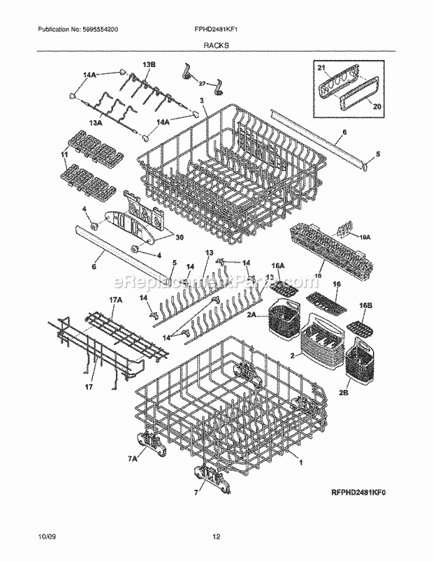 Frigidaire FPHD2481KF1 Dishwasher Racks Diagram