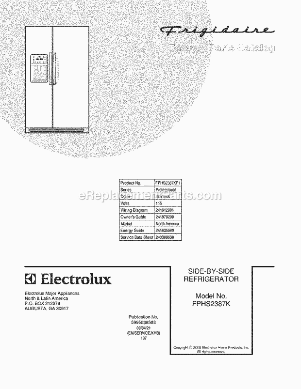 Frigidaire FPHS2387KF1 Refrigerator Page C Diagram