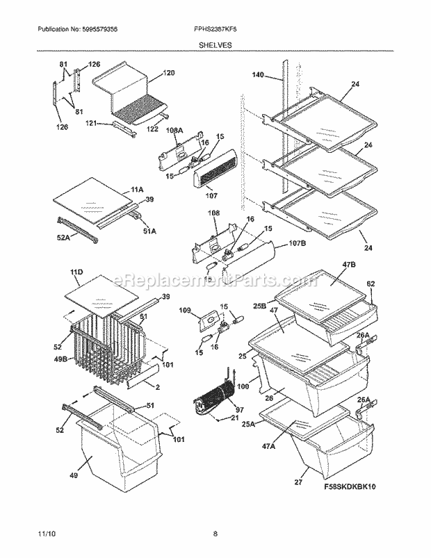 Frigidaire FPHS2387KF5 Refrigerator Shelves Diagram