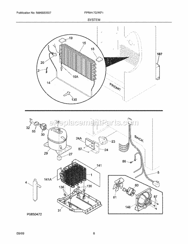 Frigidaire FPRH17D7KF1 Refrigerator System Diagram