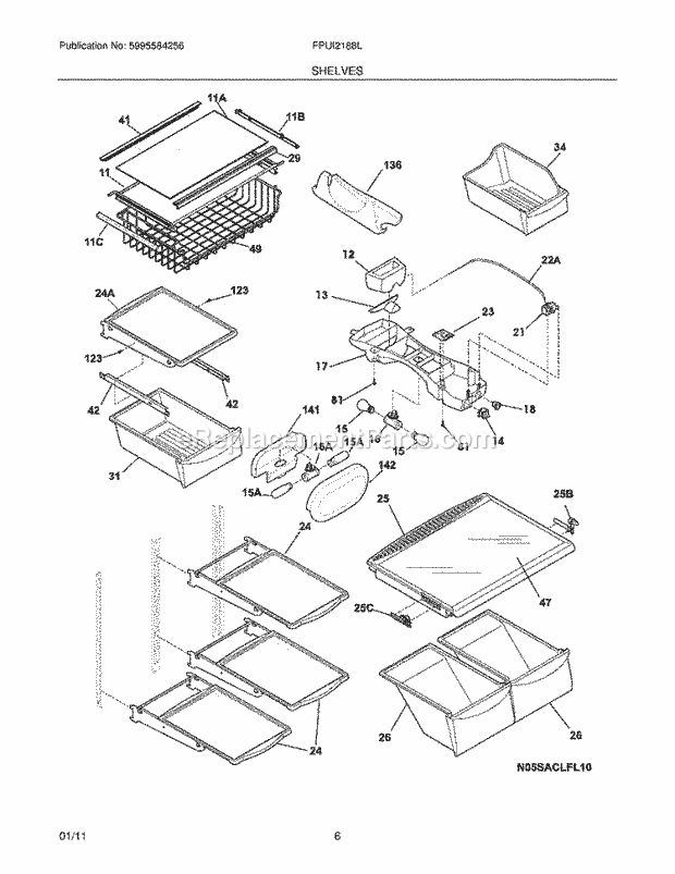 Frigidaire FPUI2188LF1 Refrigerator Shelves Diagram